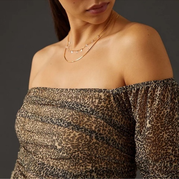 Anthropologie Shirred Animal Print Mesh Top Size Small‎ - Picture 3 of 11